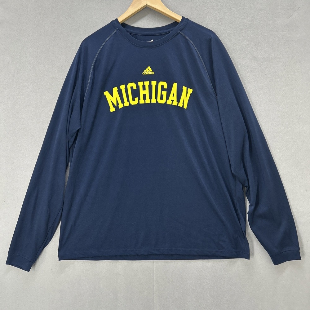 Adidas Michigan Wolverines T-Shirt Men XL Blue Climalite Long Sleeve Football